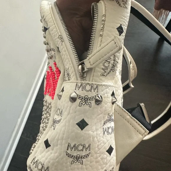 MCM White and Pink Studded Backpack - Picture 5 of 16